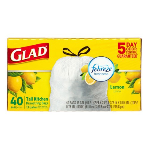 Glad Kitchen Drawstring Trash Bags Lemon