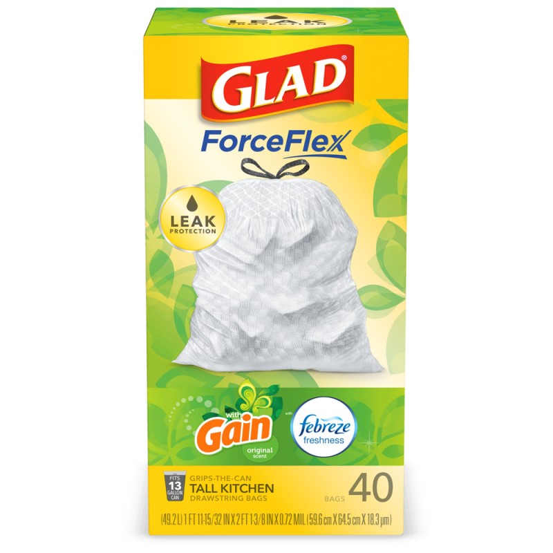 Glad Gain Tall Kitchen Drawstring Bags 40s