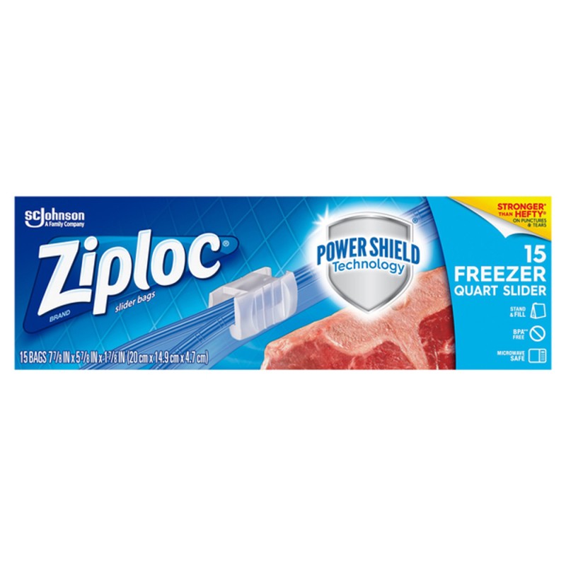 Ziploc Slider Bag Freezer, Quart, 15-Count