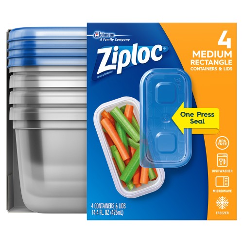 Ziplock Storage Containers, Blue, 14 oz - 4 pk