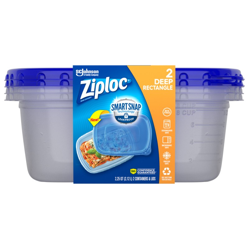 Ziploc Large Rectangle 9 Cup Containers with Lids, 2 Count