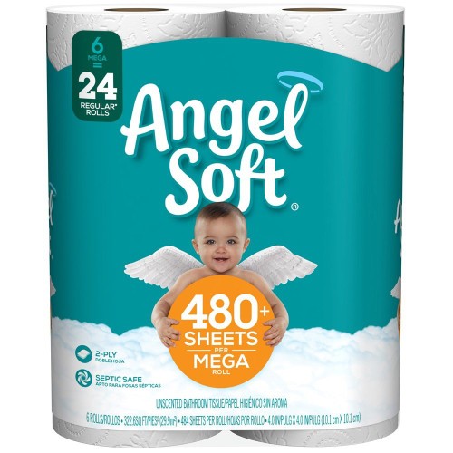 Angel Soft Toilet Paper, Linen, 6 Mega Rolls (= 24 Regular Rolls)