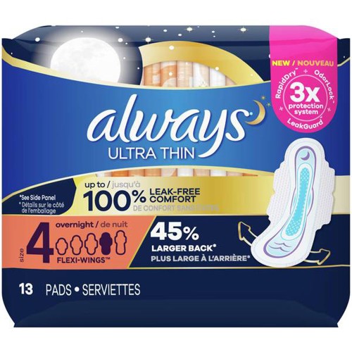 Always Ultra Thin Size 4 Overnight Pads With Flexi-wings