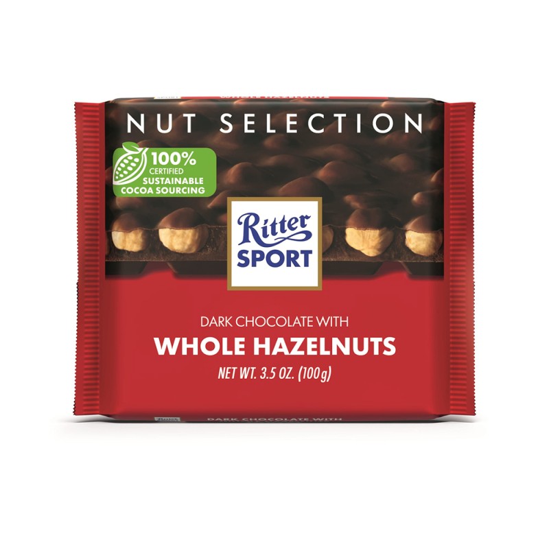 RITTER SPORT MILK CHOCOLATE WITH WHOLE HAZELNUTS