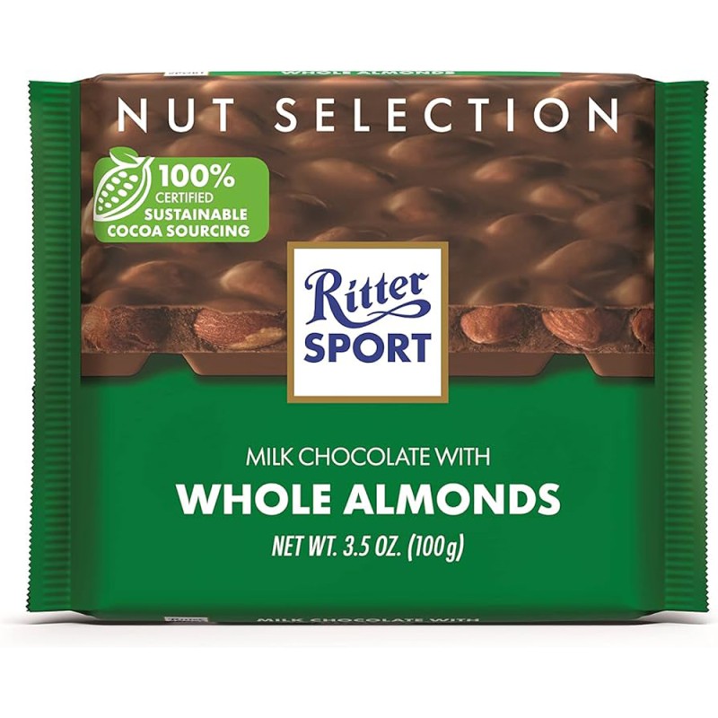 RITTER SPORT MILK CHOCOLATE WITH WHOLE ALMONDS