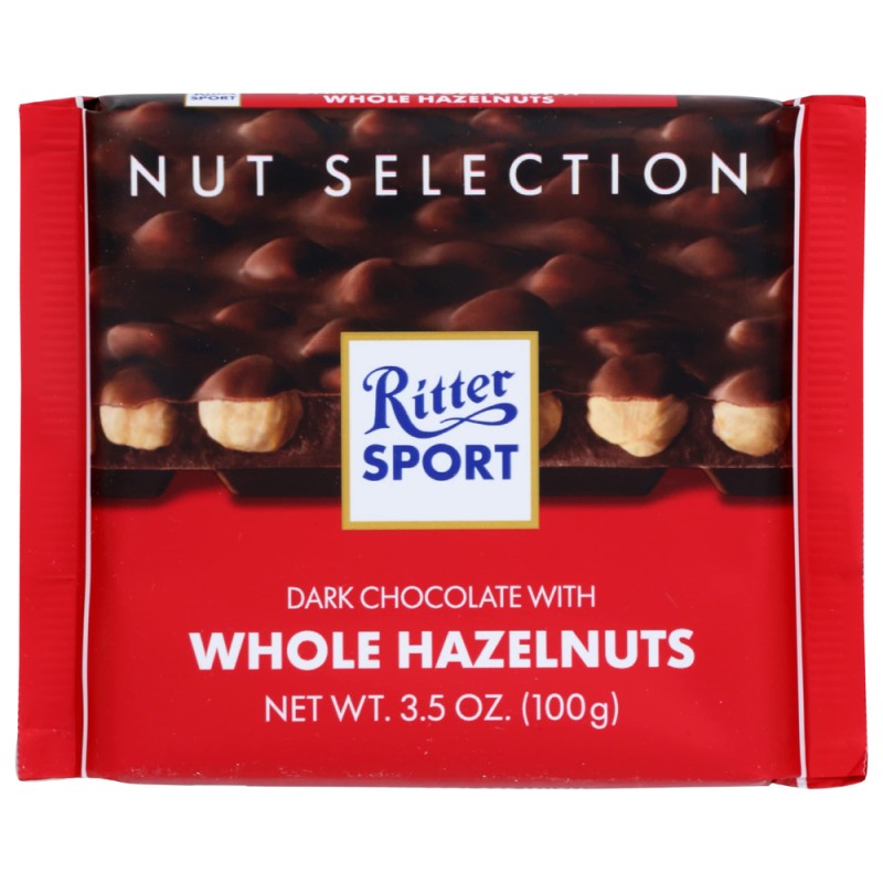 RITTER SPORT DARK CHOCOLATE WITH WHOLE HAZELNUTS