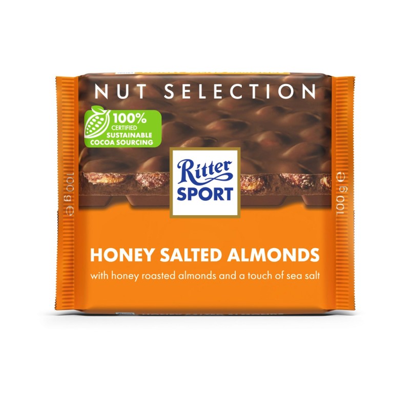 RITTER SPORT MILK CHOCOLATE HONEY SEA-SALT ALMONDS