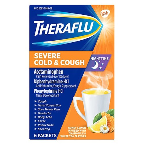 Theraflu Nighttime Severe Cold & Cough Honey Lemon Infused With Chamomile & White Tea